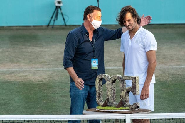 20210622 Mallorca Championships 2021 SANTA PONSA, SPAIN JUNE 22 2021 Feliciano Lopez of Spain and Edwin Weindorfer at Mallorca Championships 2021 on June 22, 2021 in Santa Ponsa, Santa Ponsa Baleares Spain