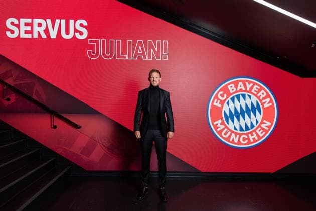 Julian Nagelsmann FC Bayern Muenchen, head coach , GER, FC Bayern Muenchen, inaugural press conference with Julian Nagelsmann, Hasan Salihamidzic and Oliver Kahn, 07 07 2021, Photo FC Bayern Pool via EIBNER Sascha Walther GER, FC Bayern Muenchen, inaugural press conference with Julian Nagelsmann, Hasan Salihamidzic and Oliver Kahn, 07 07 2021 EP_SWA