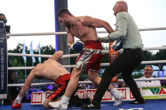 Boxing SES Boxgala, Magdeburg, 17 07 2021 WBC Youth Championship Jurgen Uldedaj GER Dmytro Serguta UKR Magdeburg Germany