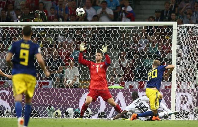 Mandatory Credit: Photo by Michael Zemanek BPI Shutterstock (9725501at) Ola Toivonen of Sweden scores the opening goal 0-1 past Goalkeeper Manuel Neuer of Germany Germany v Sweden, Group F, 2018 FIFA World Cup, WM, Weltmeisterschaft, Fussball football match, Fisht Stadium, Sochi, Russia - 23 Jun 2018 Germany v Sweden, Group F, 2018 FIFA World Cup football match, Fisht Stadium, Sochi, Russia - 23 Jun 2018 Copyright: xMichaelxZemanek BPI Shutterstockx 9725501at