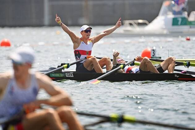 Jonathan ROMMELMANN GER , Jason OSBORNE GER ,jubilation,joy,enthusiasm,at the finish place2,silver,Lightweight Double Sculls Men,Lightweight Men s Double Sculls LM2x,Rowing,on 29 07 2021,Sea Forest Waterway Olympic Summer Games 2020, from 23 07 08 2021 in Tokyo Japan Â