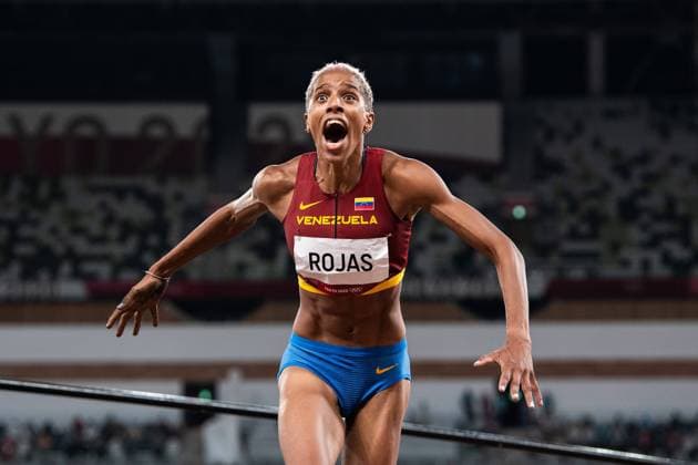 210801 Yulimar Rojas of Venezuela celebrates after setting a new world record when competing in womens triple jump final during day 9 of the Tokyo 2020 Olympic Games on August 1, 2021 in Tokyo Photo Vegard Wivestad Grott BILDBYRAN kod VG JM0181 bbeng athletics athletics athletics olympic games olympics os ol olympic games olympic games tokyo2020 tokyo 2020 tokyo os tokyo ol cheers world record,  Copyright: VEGARDxWIVESTADxGRoTT BB210801VG125