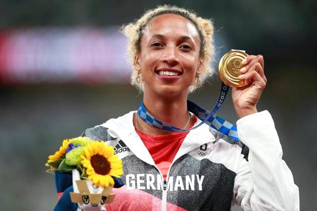 MIHAMBO Malaika Team GER Olympic Champion Award Ceremony Womens Long Jump Final TOKYO Olympic games 2020 Summer Games in Tokyo on 03 August 2021 National Stadium Tokyo