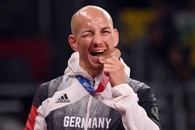 Frank STAEBLER GER with bronze medal, place 3,medal, award ceremony Wrestling,MGR 67kg Men,Wrestling Men on 04 08 2021, Makuhari Exhibition Hall A Summer Olympics 2020, from 23 07 08 2021 in Tokyo Japan