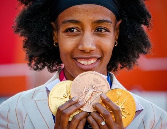 SCHEVENINGEN Sifan Hassan during the ceremony of the TeamNL athletes of the Olympic Games 2020 on the sports beach of Scheveningen ANP MARCO DE SWART xVIxANPxSportx xxANPxIVx 435449591