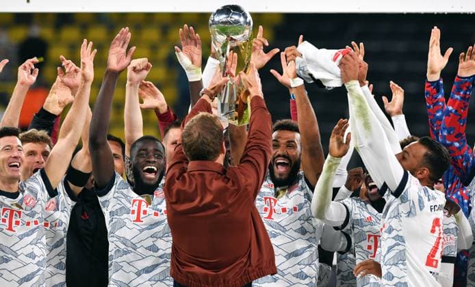 Football, Bundesliga, Germany, men, season 2021 2022, Supercup, Signal Iduna Park Dortmund Bor Dortmund, BVB yellow FC Bayern Munich, FCB white 1 3 head coach Julian Nagelsmann FCB wins his first trophy with Bayern jubilation, joy, action DFB DFL REGULATES PROHIBIT ANY USE OF PHOTOGRAPHS AS IMAGE SEQUENCES AND OR QUASI VIDEO