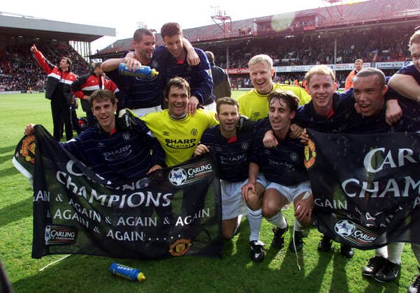 Mandatory Credit: Photo by Andy Hooper Daily Mail Shutterstock (1131990a) Manchester United, ManU Win The 1999 2000 Premiership Title Manchester United Celebrate At The End Of The Game The Football Premier League Premiership Southampton V Manchester United 1-3 Manchester United Win The 1999 2000 Premiership Title Manchester United Celebrate At The End Of The Game The Football Premier League Premiership Southampton V Manchester United 1-3 EDITORIAL USE ONLY No use with unauthorised audio, video, data, fixture lists (outside the EU), club league logos or live services. Online in-match use limited to 45 images (+15 in extra time). No use to emulate moving images. No use in betting, games or single club league player publications services. Manchester United Win The 1999 2000 Premiership Title Manchester United Celebrate At The End Of The Game The Football Premier League Premiership Southampton V Manchester United 1-3 EDITORIAL USE ONLY No use with unauthorised audio, video, data, fixture lists (outside the EU), club league logos or live services. Online in-match use limited to 45 images (+15 in extra time). No use to emulate moving images. No use in betting, games or  Copyright: xAndyxHooper DailyxMail Shutterstockx 1131990a