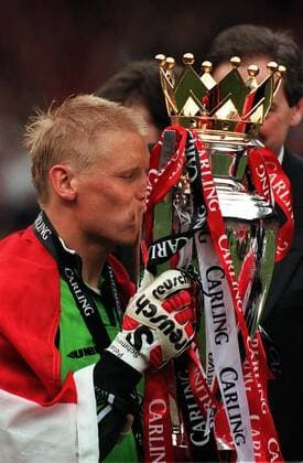 Mandatory Credit: Photo by Andy Hooper Daily Mail Shutterstock (1131852a) Manchester United, ManU V Tottenham Hotspur (2-1) Premier League Match The Premiership Manchester United Beating Tottenham To Win Premier League 1998 1999 Peter Schmeichel Kisses The Premiership Trophy. Manchester United V Tottenham Hotspur (2-1) Premier League Match The Premiership Manchester United Beating Tottenham To Win Premier League 1998 1999 Peter Schmeichel Kisses The Premiership Trophy. EDITORIAL USE ONLY No use with unauthorised audio, video, data, fixture lists (outside the EU), club league logos or live services. Online in-match use limited to 45 images (+15 in extra time). No use to emulate moving images. No use in betting, games or single club league player publications services. Manchester United V Tottenham Hotspur (2-1) Premier League Match The Premiership Manchester United Beating Tottenham To Win Premier League 1998 1999 Peter Schmeichel Kisses The Premiership Trophy. EDITORIAL USE ONLY No use with unauthorised audio, video, data, fixture lists (outside the EU), club league logos or live services. Online in-match use limited to 45 images (+15 in extra time). No use to emulate moving images. No use in betting, games or  Copyright: xAndyxHooper DailyxMail Shutterstockx 1131852a