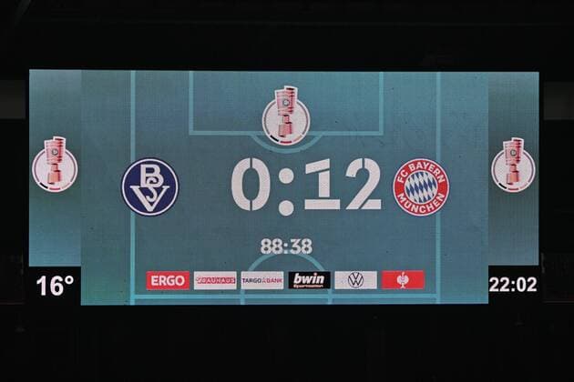 GER, DFB Pokal, 1 round, Bremer SV vs FC Bayern Muenchen 25 08 2021, wohninvest Weserstadion, Bremen, GER, DFB Pokal, 1 round, Bremer SV vs FC Bayern Muenchen in picture picture shows scoreboard score feature, impression 0 12 nordphotoxGmbHx xKokenge nph00001