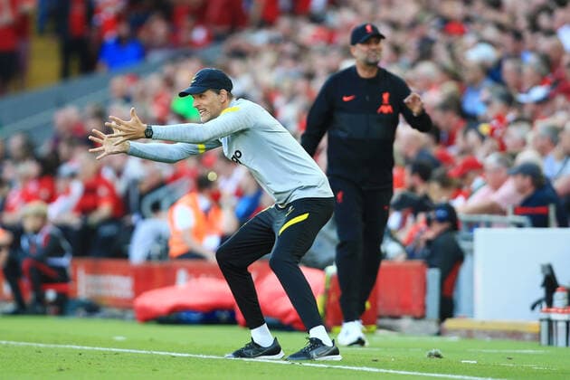 Fußball Premier League Liverpool gegen Chelsea 28. August 2021 Premier League Liverpool gegen Chelsea Chelsea-Manager Thomas Tuchel Foto Simon Stacpoole Abseits Liverpool UK  Copyright: xSimonxStacpoolexOffside