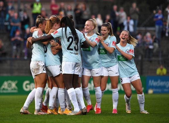 Football, Women, 2021 2022 season, 1 Bundesliga 2 matchday , 1 FFC Turbine Potsdam FC Carl Zeiss Jena, Potsdam, cheering after goal to 1 0 by Sara Holmgaard 1 FFC Turbine Potsdam , 03 09 2021, Copyright: xSebastianxRäppold MatthiasxKochx