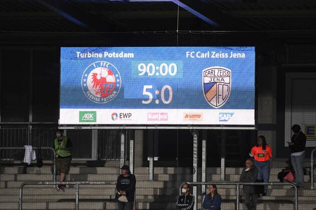 Football, Women, 2021 2022 season, 1 Bundesliga 2 matchday , 1 FFC Turbine Potsdam FC Carl Zeiss Jena, scoreboard with 5 0 final score, 03 09 2021, Copyright: xSebastianxRäppold MatthiasxKochx