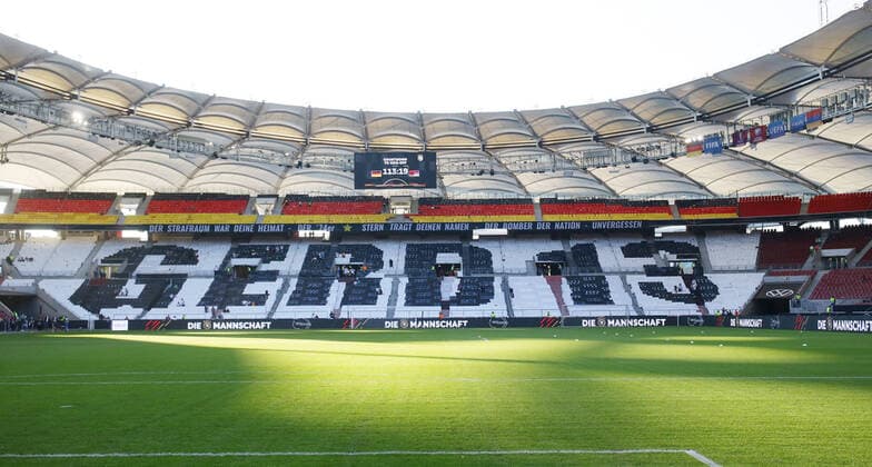 Stuttgart , Soccer World Cup Qualification , Germany vs Armenia , Stand with poster for Gerd Müller