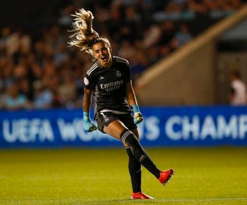 Manchester, England, 8th September 2021. Misa Rodriguez of Real Madrid celebrates the win during the UEFA Women?s Champions League match at the Academy Stadium, Manchester. Picture credit should read: Darren Staples Sportimage EDITORIAL USE ONLY. No use with unauthorised audio, video, data, fixture lists, club league logos or live services. Online in-match use limited to 120 images, no video emulation. No use in betting, games or single club league player publications. SPI-1171-0028