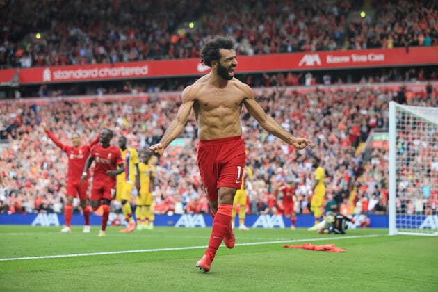Fußball Premier League Liverpool gegen Crystal Palace 18. September 2021 Premier League Liverpool gegen Crystal Palace Mohamed Salah von Liverpool jubelt nach seinem zweiten Tor Foto Simon Stacpoole Abseits Liverpool UK  Copyright: xSimonxStacpoolexOffside