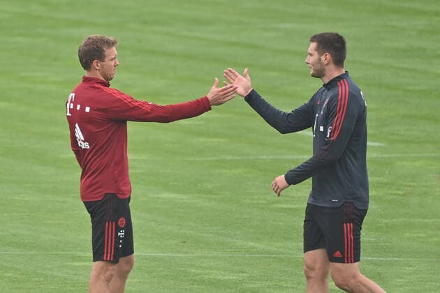 Coach Julian NAGELSMANN Bayern Muenchen welcomes Niklas SUELE Bayern Muenchen FC Bayern Muenchen Training at Saebener Strasse Football 1 Bundesliga,Saison 2021 2022 am 21 09 2021