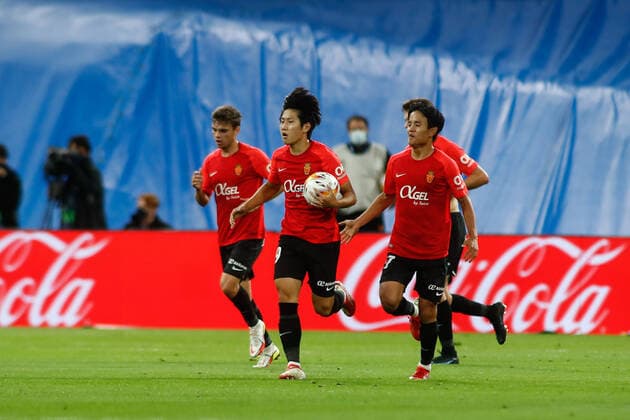 September 22, 2021, MADRID, MADRID, SPAIN: Kang-in Lee of Mallorca celebrates a goal during the spanish league, La Liga Santander, football match played between Real Madrid and RCD Mallorca at Santiago Bernabeu stadium on September 22, 2021, in Madrid, Spain. MADRID SPAIN - ZUMAa181 20210922_zaa_a181_106 Copyright: xOscarxJ.xBarrosox