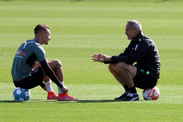 23 09 2021, Mönchengladbach, GER, football, men, BL, season 2021 2022, Borussia Moenchengladbach training Hannes Wolf Gladbach coach Adi Hütter Huetter Gladbach Mönchengladbach NRW Germany