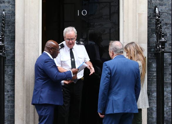 September 30, 2021, London, England, United Kingdom: Former Chelsea player MICKEY AMBROSE (L), Co-founder of charity Head For Change Dr. SALLY TUCKER and Former Leeds United player JOHN STILES (R) The PeopleÃ¢â‚¬â ¢s Football Association hands in their blueprint of change plan for Football Association to 10 Downing Street. The PeopleÃ¢â‚¬â ¢s Football Association campaign group wants to make the biggest changes to footballs governing body in the UK since it was founded in 1963. London United Kingdom - ZUMAs262 0136447206st Copyright: xTayfunxSalcix