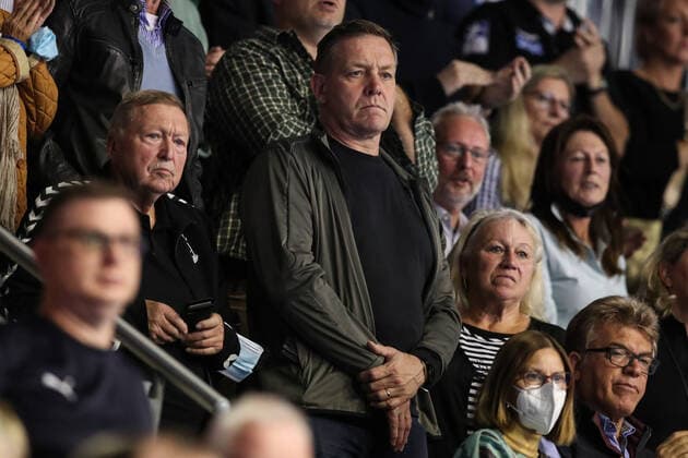 German coach Alfred Gislason watches the match Handball Bundesliga season 2021 2022 SC Magdeburg vs SG Flensburg Handewitt at GETEC Arena in Magdeburg Handball,Germany,17 10 2021