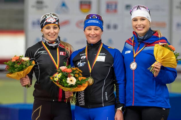 ICE SNOW RUNNING Michelle UHRIG, Claudia PECHSTEIN and Victoria STIRNEMANN on 29 10 2021 during the German Championship single track in the Max Aicher Arena, Inzell, Germany Photo ERNST WUKITS