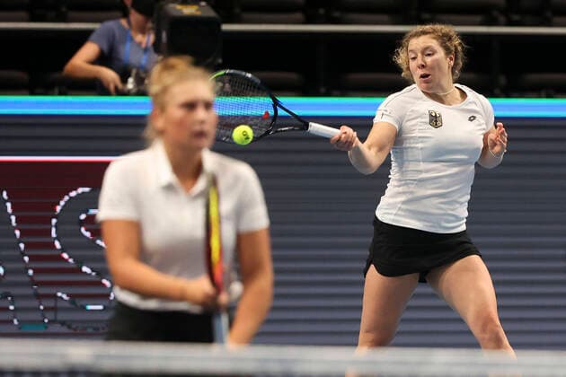 Billie Jean King Cup 2021 Finals, O2 Arena, Prague, Team Germany, Anna Lena Friedsam and Nastasja Schunk, Womens Doubles Tennis Billie Jean King Cup 2021 Finals ITF Billie Jean King Cup O2 Arena Prague Czech Republic 2 November 2021 Copyright: xJuergenxHasenkopfx