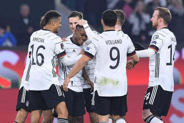 Football international match Germany Liechtenstein on 11 11 2021 at Volkswagen Arena in Wolfsburg Goal celebration for 7 0 by Ridle Baku Germany DFB regulations prohibit any use of photographs as image sequences and or quasi video xRx