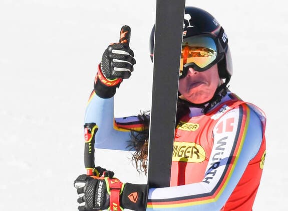 AUT, FIS alpine ski world cup, Zauchensee 15 01 2022, Keelberloch race track, Altenmark, AUT, FIS alpine ski world cup, downhill, women, in picture Kira Weidle GER , second place Kira Weidle of Germany second place reacts after her run of women s alpine downhill race for the FIS alpine ski world cup at the Keelberloch race track in Altenmark, Austria on 2022 01 15 Altenmark Styria Austria Keelberloch race track