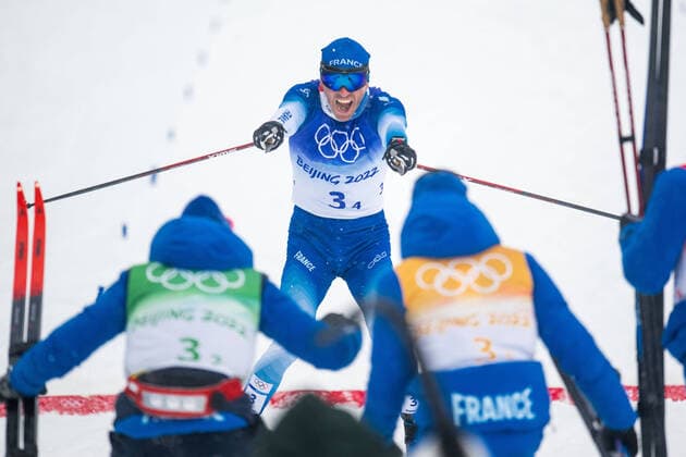 220213 Maurice Manificat of France celebrates after men s cross country skiing 4 x 10 km relay during day 9 of the 2022 Winter Olympics on February 13, 2022 in Zhangjiakou Photo Jon Olav Nesvold BILDBYRAN COP 217 JE0040 skidor cross country skiing cross country olympic games olympics winter olympics os ol olympics winter os olympics peking peking peking 2022 beijing 2022 beijing 2022 olympic games beijing 2022 winter olympic games peking os beijing ol winter ol 9 bbeng classic Jubilation,  Copyright: JONxOLAVxNESVOLD BB220213JE078