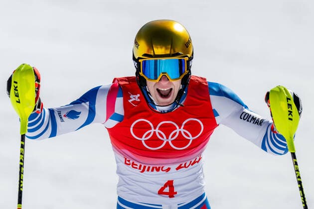 220216 Clement Noel of France celebrates after competing in mens alpine skiing slalom during day 12 of the 2022 Winter Olympics on February 16, 2022 in Beijing Photo Maxim Thore IMAGE BODY code MT MT0325 alpine alpine olympic games olympics winter olympics os ol olympiska spel vinter os olympic games peking Beijing 2022 Beijing 2022 Beijing 2022 Olympic Games Beijing 2022 Winter Olympic Games Beijing Os Beijing ol Winter ol 12 bbeng Cheers,  Copyright: MAXIMxTHORE BB220216MT044