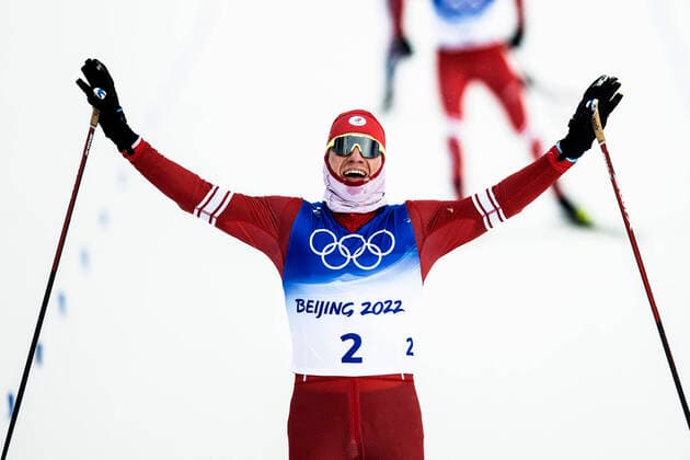 220219 Alexander Bolshunov of ROC Russia celebrates after competing in men s cross country skiing 30 km during day 15 of the 2022 Winter Olympics on February 19, 2022 in Zhangjiakou Photo Jon Olav Nesvold BILDBYRAN COP 217 VG0245 bbeng skidor cross country skiing langrenn olympic games olympics winter olympics os ol olympic games winter os olympic games beijing peking 2022 beijing 2022 beijing 2022 olympic games beijing beijing 2022 winter olympic games beijing os beijing ol winter ol cheer,  Copyright: JONxOLAVxNESVOLD BB220219JE033
