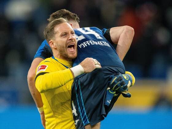 Oliver Baumann TSG 1899 Hoffenheim, 01 , Christoph Baumgartner TSG 1899 Hoffenheim, 14 , GER, TSG 1899 Hoffenheim vs VFB Stuttgart, Football, Bundesliga, 24 Spieltag, Spielzeit 2021 2022, 25 02 2022, DFB DFL regulations prohibit any use of photographs as image sequences and or quasi video , GER, TSG 1899 Hoffenheim vs VFB Stuttgart, Football, Bundesliga, 24 Spieltag, Spielzeit 2021 2022, 25 02 2022 Sinsheim Copyright: xEibner-Pressefoto SaschaxWaltherx EP_EER