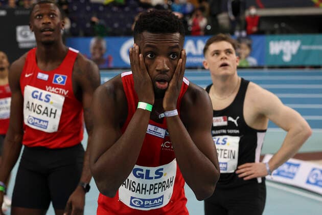 German Athletics Indoor Championships Leipzig, 26 02 2022 Overwhelming German Champion over 60m Lucas Ansah Peprah Hamburger SV German Athletics Indoor Championships on 26 02 2022 at the Quarterback Real Estate Arena in Leipzig Germany Copyright: xBEAUTIFULxSPORTS AxelxKohringx