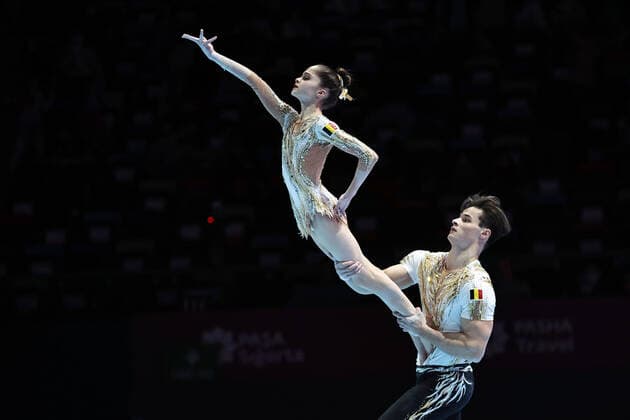 Mix pair, BEL Bram Roettger, Helena Heijens , during qualification at 2022 Seniors Acrobatics World Championships in Baku 10 03 2022