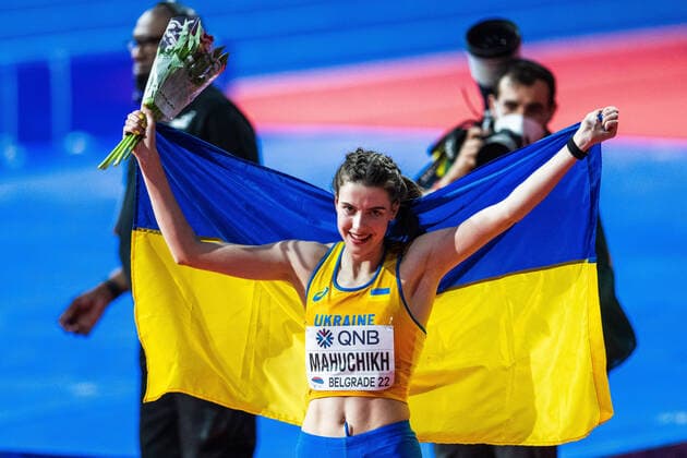220319 Yaroslava MAHUCHIKH Mahuchikk of Ukraine celebrates winning womens high jump final during day two of the World Athletics Indoor Championships on March 19, 2022 in Belgrade Photo Mathias Bergeld BILDBYRAN code MB MB0359 bbeng athletics athletics athletics iaaf iaaf world indoor championships World Athletics Indoor Championships world cup athletics world cup athletics world cup 2022 athletics world cup athletics world cup 2022 indoor indoor world cup indoor indoor world cup world cup ivm day 2 ukraine cheers,  Copyright: MATHIASxBERGELD BB220319MB021