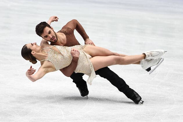 Gabriella Papadakis and Guillaume Cizeron, FRA, during ice dance free dance at 2022 figure skating world championships in Montpellier 26 03 2022