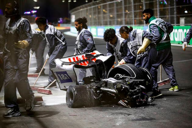 Debris pictured following the crash of 47 Mick Schumacher DEU, Haas F1 Team , F1 Grand Prix of Saudi Arabia at Jeddah Corniche Circuit on March 26, 2022 in Jeddah, Saudi Arabia Photo by HOCH ZWEI Jeddah Saudi Arabia