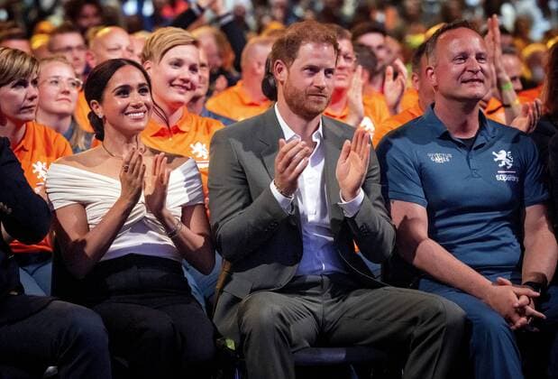 THE HAGUE The Duke and Duchess of Sussex, Prince Harry and his wife, Meghan Markle, at the opening ceremony of the Invictus Games, an international sporting event for servicemen and veterans who have been psychologically or physically injured in their military service ANP POOL MISHA SHOEMAKER Invictus Games 2020 Opening Ceremony 2022 xVIxANPxSportx xxANPxIVx 447189462 originalFilename: 447189462.jpg