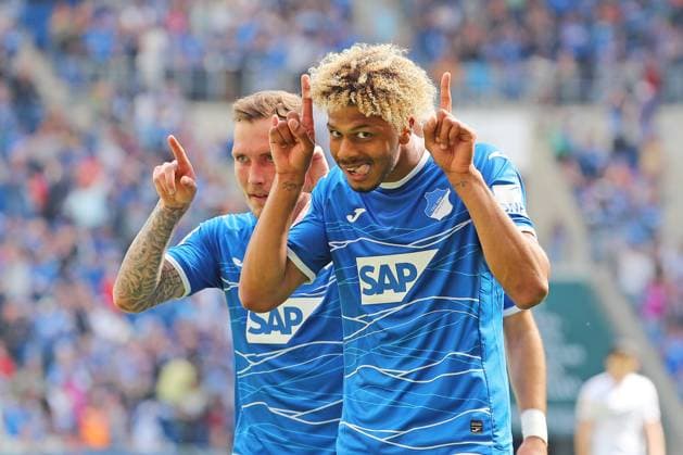 07 05 2022, xtvx, football 1 Bundesliga, TSG 1899 Hoffenheim Bayer 04 Leverkusen emspor, v l Goal scored, goal to 1 0 Georginio Rutter TSG 1899 Hoffenheim goal celebration, celebrate the goal, celebrates scoring DFL DFB REGULATIONS PROHIBIT ANY USE OF PHOTOGRAPHS as IMAGE SEQUENCES and or QUASI VIDEO Sinsheim