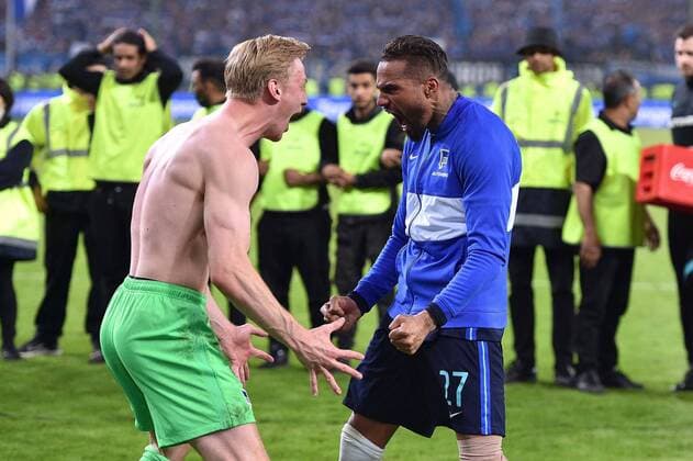 Soccer 1 Bundesliga Relegation second leg Hamburger SV Hertha BSC Berlin on 23 05 2022 at Volksparkstadion in Hamburg Oliver Christensen Berlin , left Kevin Prince Boateng Berlin , right DFL regulations prohibit any use of photographs as image sequences and or quasi video xHDx