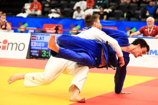 JUDO - EJU Junior European Cup 2022 GRAZ,AUSTRIA,05.JUN.22 - JUDO - EJU, Junior European Cup, men. Image shows Maksims Duinovs (LAT) and Akaki Japaridze (GEO).  GEPAxpictures xMarioxBuehner