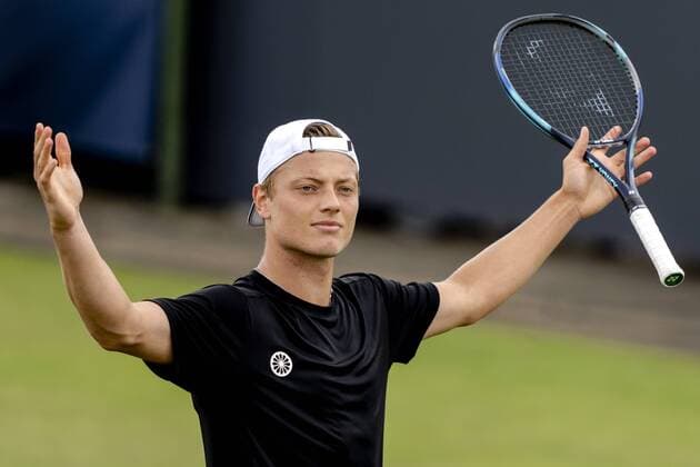 ROSMALEN Tennis player Tim Van Rijthoven wins his match against Hugo Gaston not in photo, France at the international tennis tournament Libema Open The combined Dutch tennis tournament for men and women will be held on the grass courts of Autotron for twelve days ANP SANDER KING xVIxANPxSportx xxANPxIVx 450204142 originalFilename: 450204142.jpg