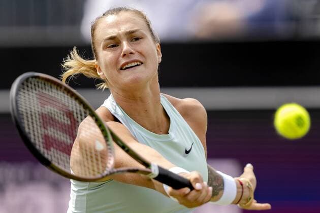 ROSMALEN Tennis player Aryna Sabalenka Belarus in action against Ekaterina Alexandrova not in photo, Russia during the final of the international tennis tournament Libema Open The combined Dutch tennis tournament for men and women will be held on the grass courts of Autotron for twelve days ANP SANDER KING xVIxANPxSportx xxANPxIVx 450313340 originalFilename: 450313340.jpg