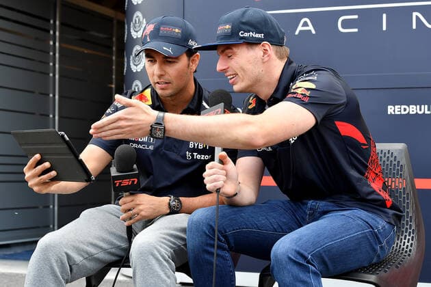 16 06 2022, Circuit Gilles Villeneuve, Montreal, FORMULA 1 AWS GRAND PRIX DU CANADA 2022 , in picture Max Verstappen NEL , Oracle Red Bull Racing, Sergio Perez MEX , Oracle Red Bull Racing Photo EU Images Montreal Circuit Gilles Villeneuve Quebec Canada  eu-images-506