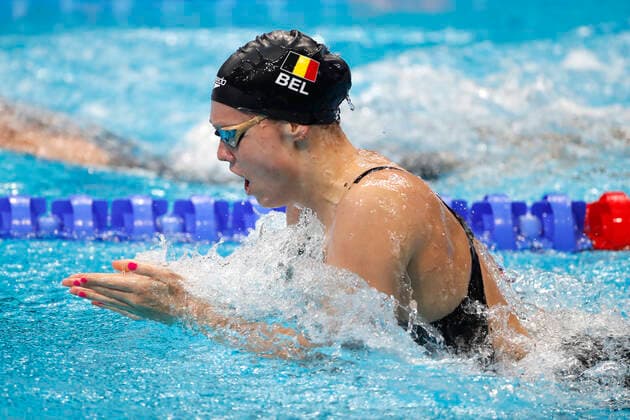 Belgian Florine Gaspard pictured in action during the women s 100m breaststroke at the swimming world championships in Budapest, Hungary, Sunday 19 June 2022. The 19th FINA World Championships 2022 take place from 18 June to 03 July. NIKOLAxKRSTIC  x36472895x