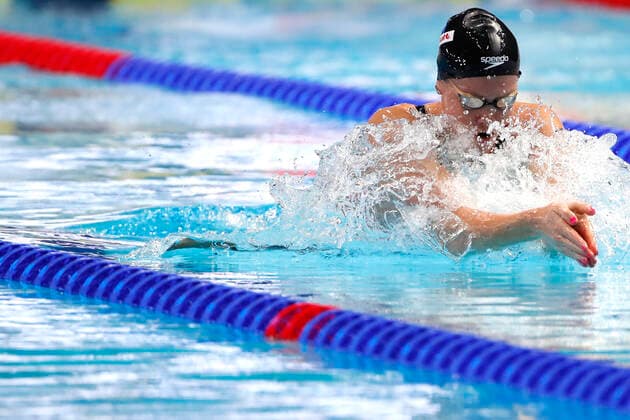Belgian Florine Gaspard pictured in action during the women s 100m breaststroke at the swimming world championships in Budapest, Hungary, Sunday 19 June 2022. The 19th FINA World Championships 2022 take place from 18 June to 03 July. NIKOLAxKRSTIC  x36473031x
