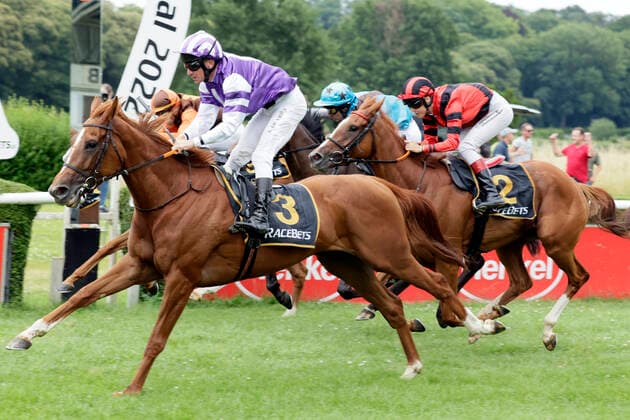 25 06 2022, Duesseldorf, North Rhine Westphalia, GER Salve le Meer with Adrie de Vries wins racecourse Duesseldorf Grafenberg horse, jockey, Salve le Meer, de Vries, victory, finish, finish 220625SG916DUESSELDORF JPG