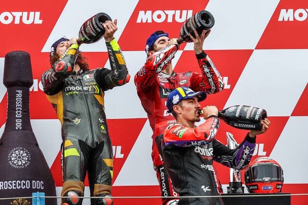 ASSEN Marco Bezzecchi ITA , Francesco Bagnaia ITA , Maverick Vinales SPA after the MotoGP final on June 26, 2022 at the TT circuit of Assen, Netherlands ANP VINCENT JANNINK MotoGP of Netherlands Race 2021 2022 xVIxANPxSportx xxANPxIVx 450970665 originalFilename: 450970665.jpg