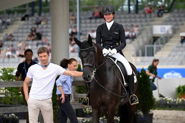 Aachen , Deutsche Bank Stadium, 29 06 22, GER, CHIO Aachen 2022 Picture Lisa Mueller GER with Gut Wettlkam s Chuck Bass and husband Thomas Mueller FC Bayern Muenchen Only for journalistic use Only for editorial use Nordrhein Westfalen Germany
