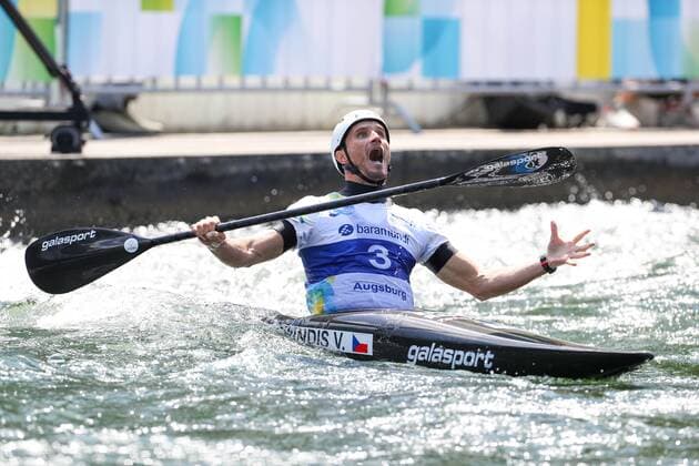 World Champion Vit Prindis from Czech Republic, Canoe Slalom World Championship, Kayak Single, Final, Men, Canoe Slalom World Championship in Augsburg, ICF, 30 07 2022 Augsburg Bavaria Germany Copyright: xkolbert-press ChristianxKolbertx